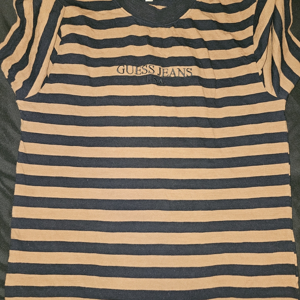 Guess Black and Tan Striped Tee